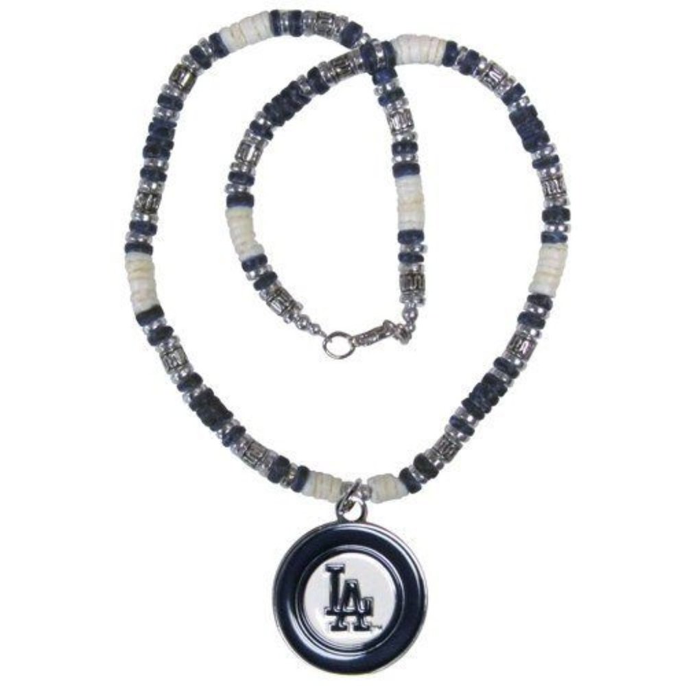 MLB Los Angeles Dodgers Necklace 18" Natural Stone Shell Blue White